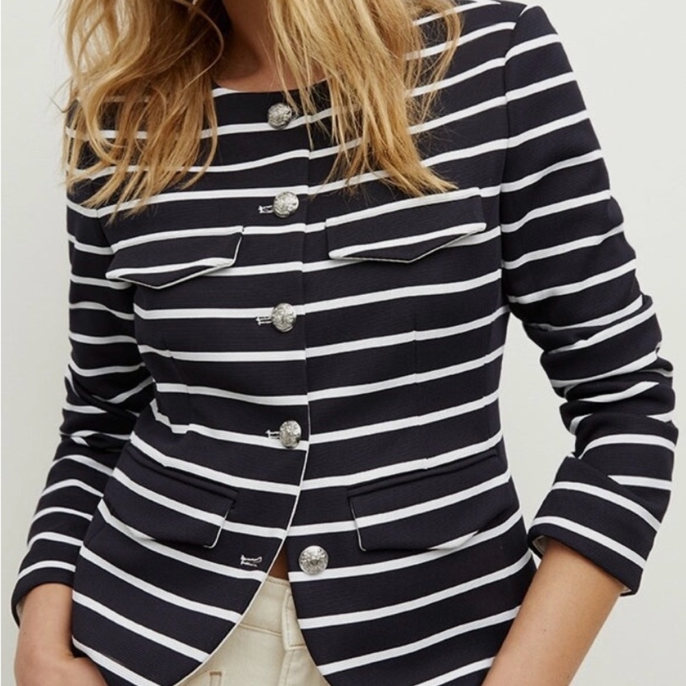 Veronica Beard Striped Blazer with Silver Buttons